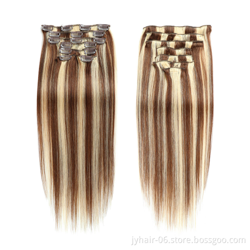 Wholesale unprocessed colored brazilian clip in hair extensions, Customized 100% human hair clip in human hair colored
